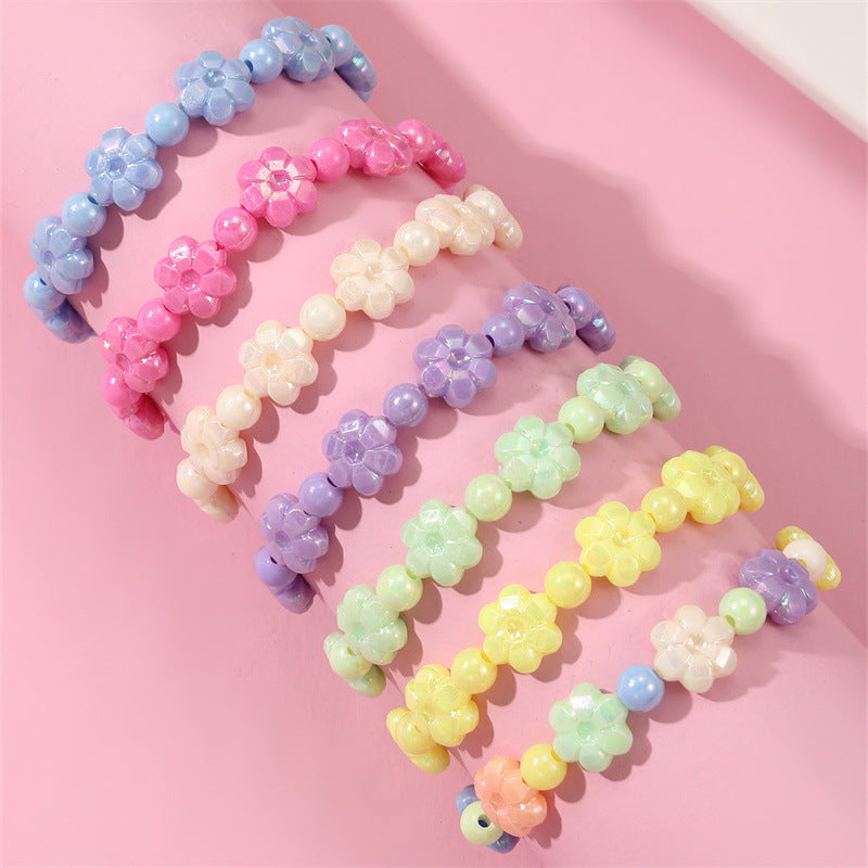 Cute Flower Bow Knot Beaded Acrylic Girl's Bracelet Set