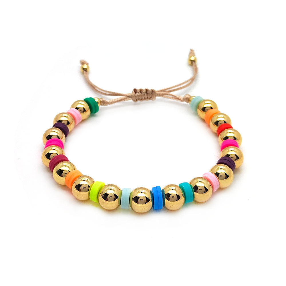 Fashion Bohemian Multicolor Soft Clay Beaded Women's Bracelet with 18k Gold Plated Beads