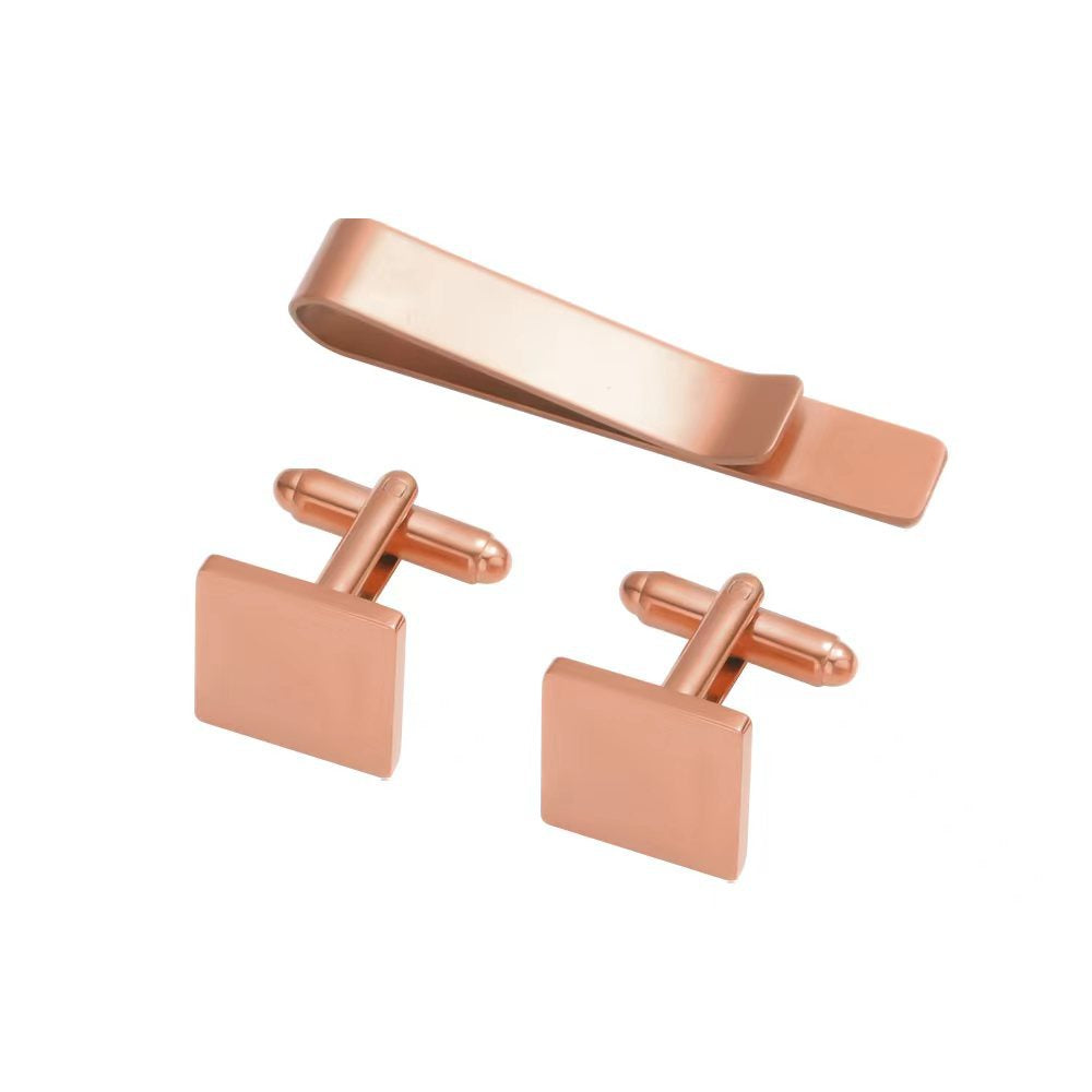 Simple Solid Color Titanium Steel Men's Cufflinks and Tie Clip Set