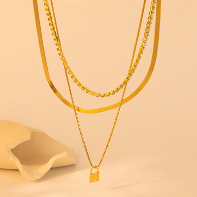 Alloy Iron Vacation Simple Style Layered Plating Lock Layered Necklaces