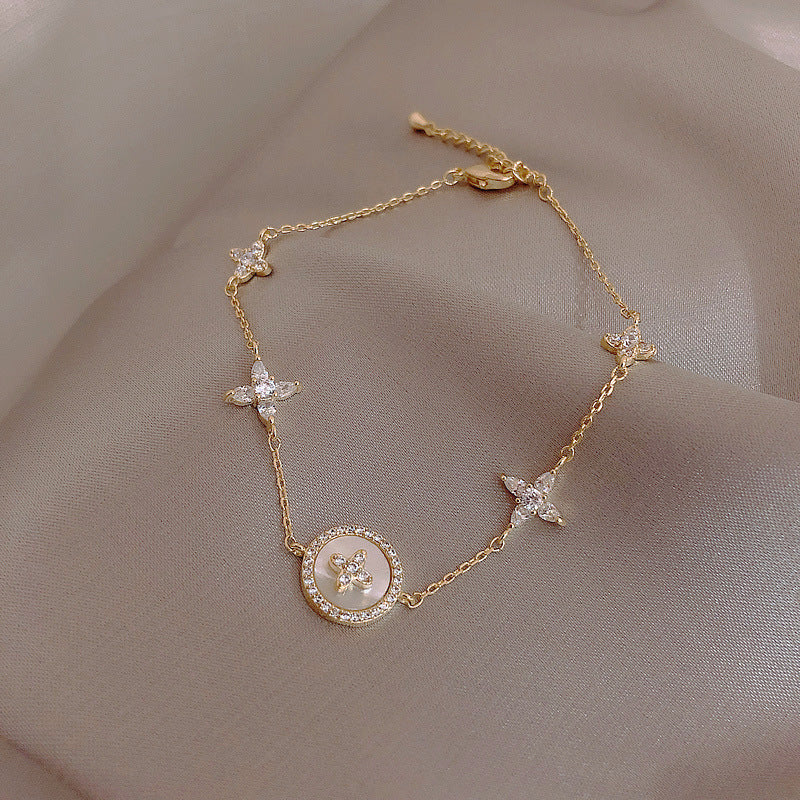 Elegant Star and Moon Zircon Pearl Women's Bracelet - Korean Fashion Design