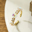 Sweet Artistic Flower Geometric Zircon 18K Gold Plated Open Ring