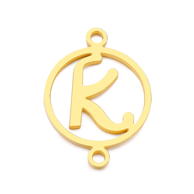 "Stainless Steel Geometric Double Circle Hollow Letter Pendant Necklace"