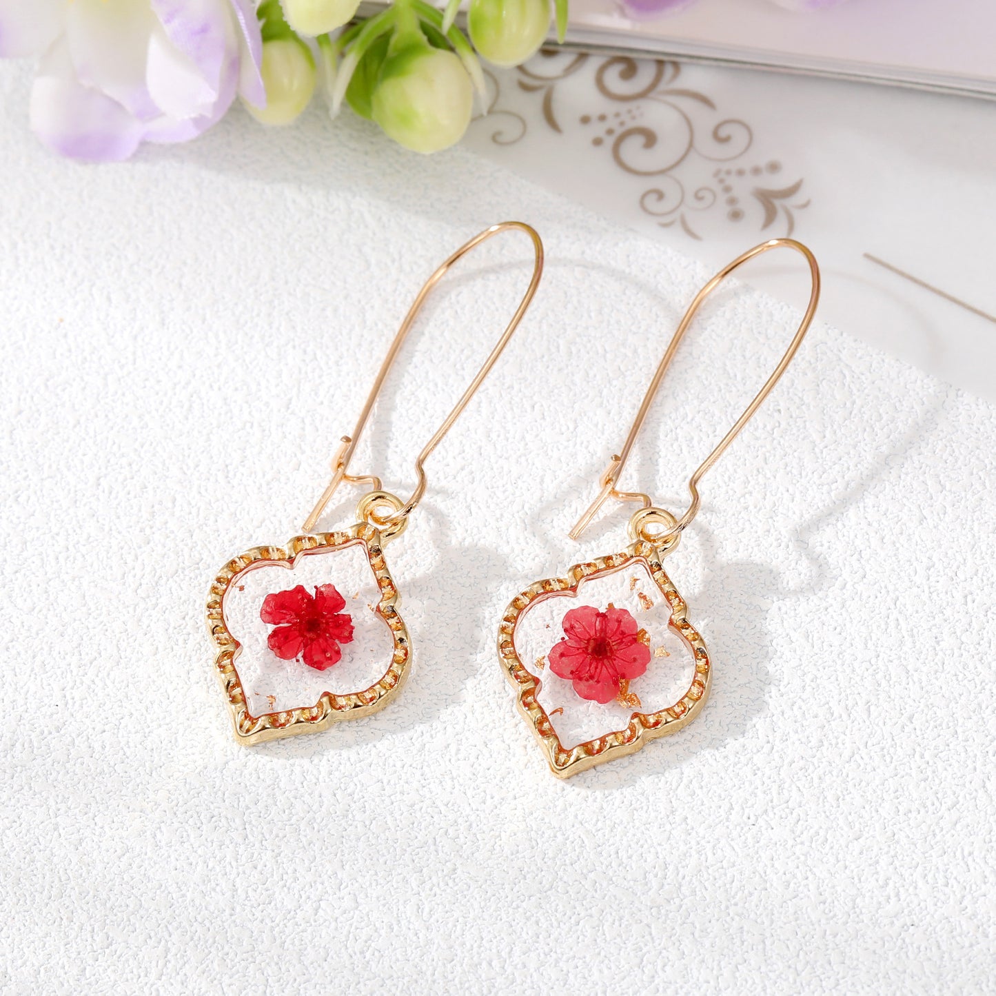 Women'S Simple Style Flowers Alloy Resin Earrings Epoxy Earrings