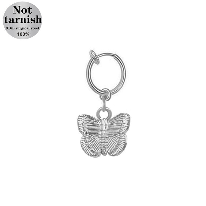 Butterfly Moon Heart Shape Non-Piercing Navel Ring with Rhinestones - 316 Stainless Steel & Gold Plated