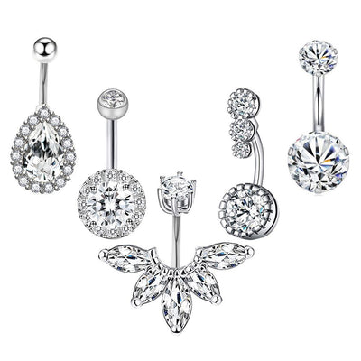 Fashion Water Droplets Stainless Steel Inlay Zircon Belly Ring 5 Pieces