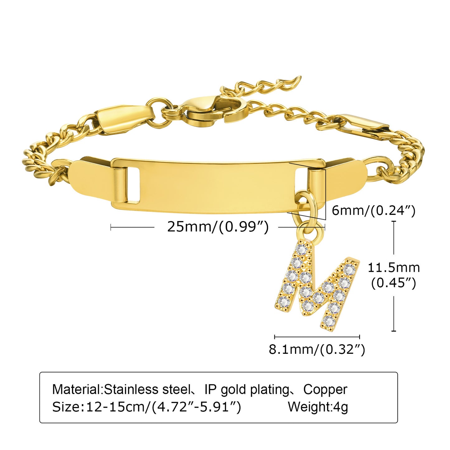 Stainless Steel Zircon Inlay English Letter Bracelet for Women and Children