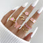 European And American New Fashion Tai Chi Gossip Pink Full Diamond Flower Letter Ring Eight-piece Set
