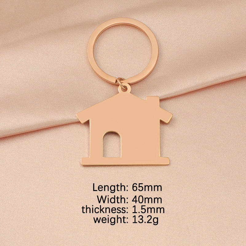 Stainless Steel House Pendant Keychain with 18K Gold Plating