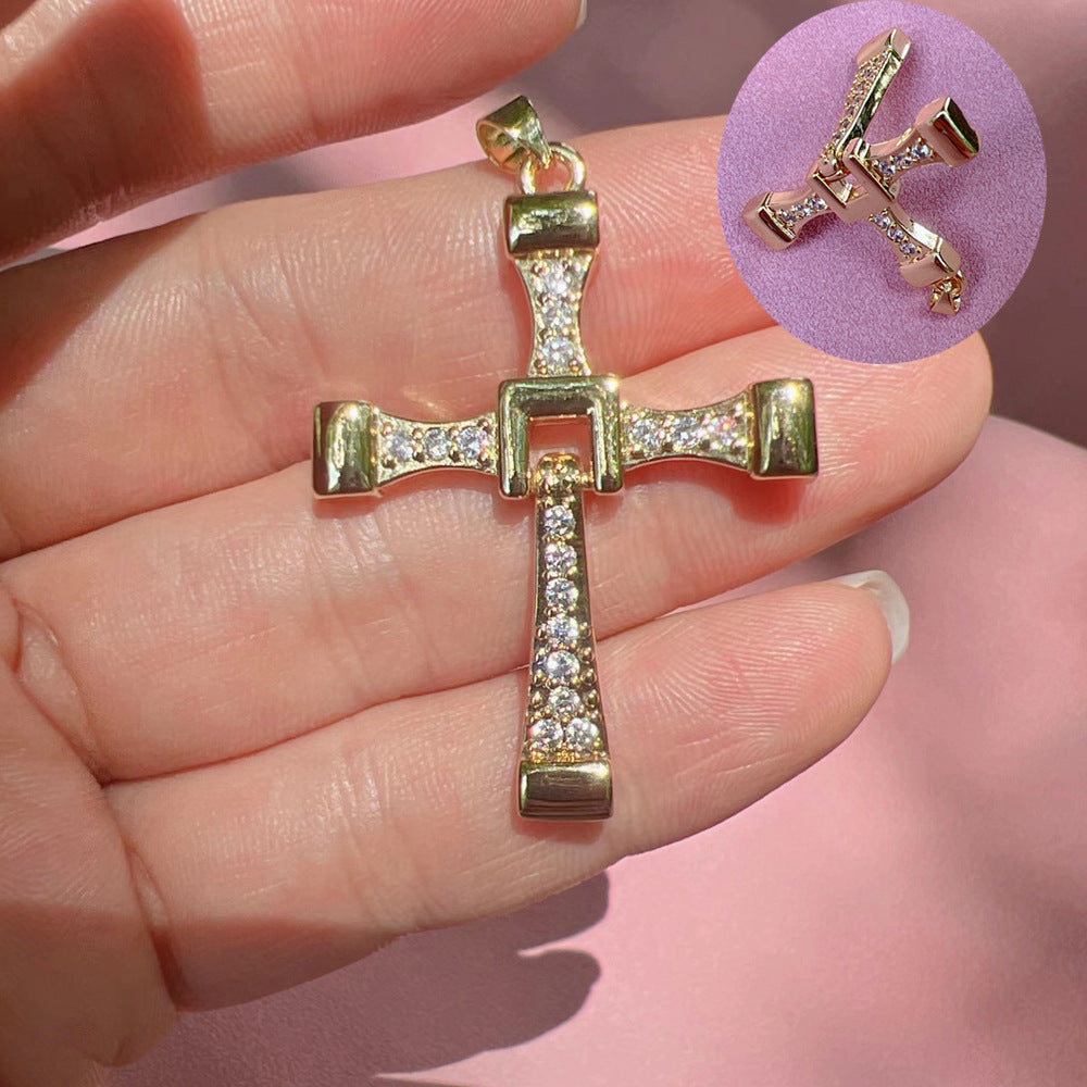 Simple Style Zircon Cross Pendant Necklace DIY Jewelry Accessories