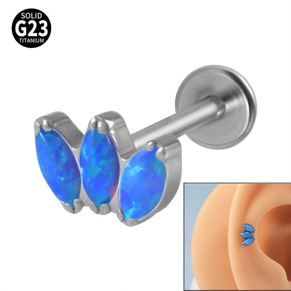 G23 Titanium Opal Lip and Ear Stud Set with Zircon Inlay