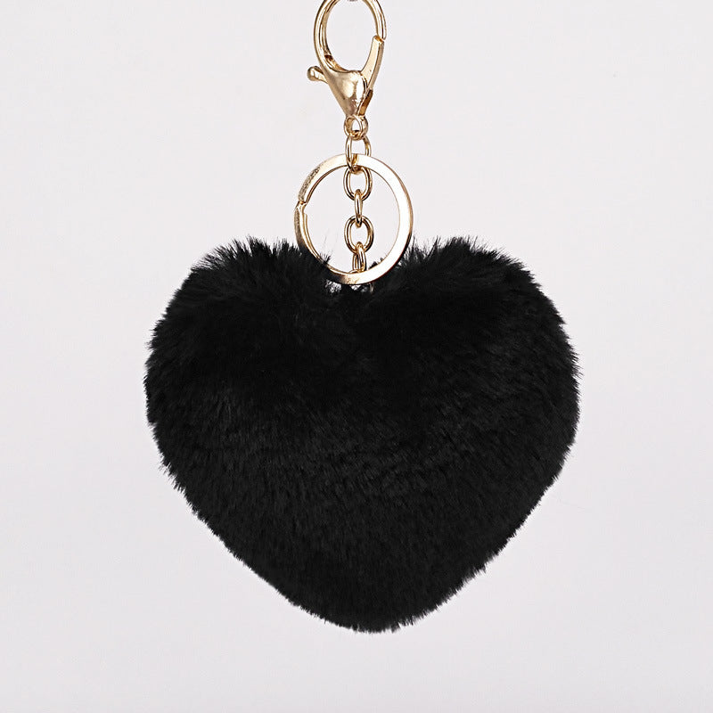 Sweet Heart Shape Alloy Valentine's Day Fur Pom Pom Keychain Pendant