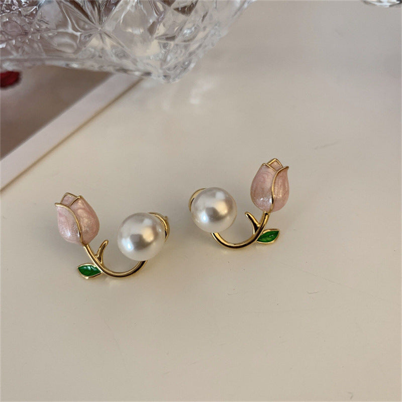 Fashion Heart Shape Flower Bow Knot Imitation Pearl Alloy Rhinestone Women'S Earrings 1 Pair