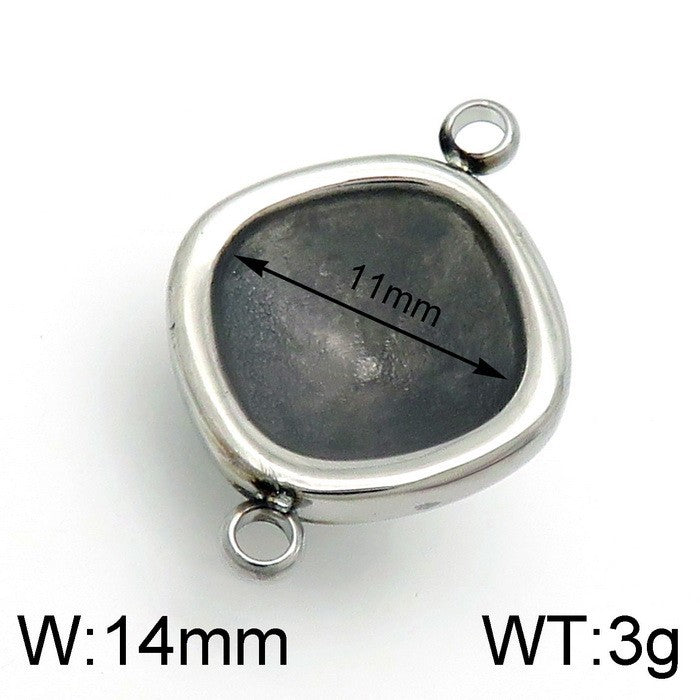 Rhombus Stainless Steel Jewelry Accessories Double Circle DIY Pendant with Gemstone Inlay Base