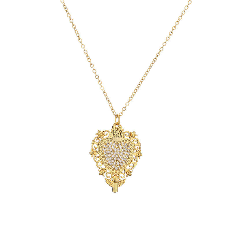 Devil's Eye Heart Shaped Zircon Pendant Necklace in Gold Plated Copper