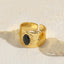 Casual Vintage Oval Heart Zircon 14K Gold Plated Open Ring