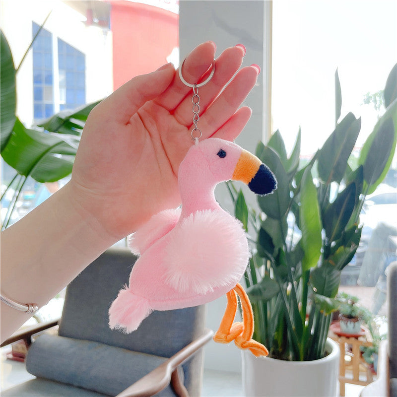 Flamingo Plush Keychain Pendant - Cute Animal Cotton Bag Charm