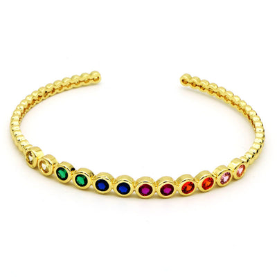 Colored Zircon Snake Head Open-end Bangle Bracelet