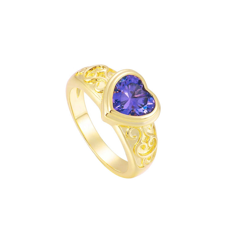 Modern Heart Shape Zircon 18k Gold Plated Stainless Steel Ring