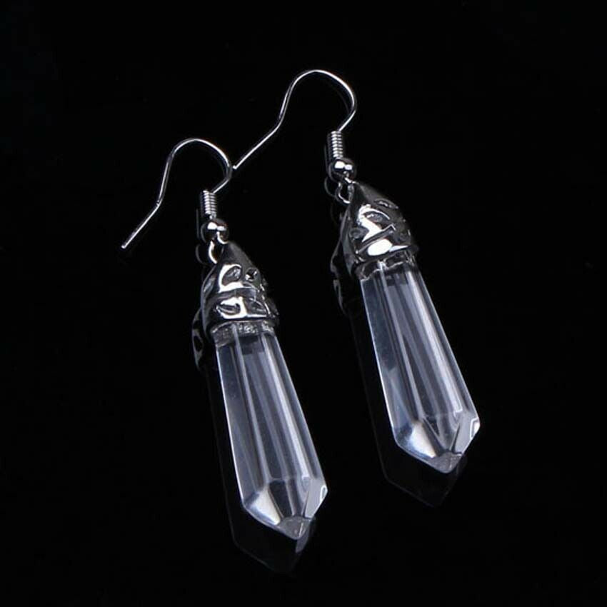 Fashion Solid Color Natural Crystal Gemstone Hexagonal Earrings