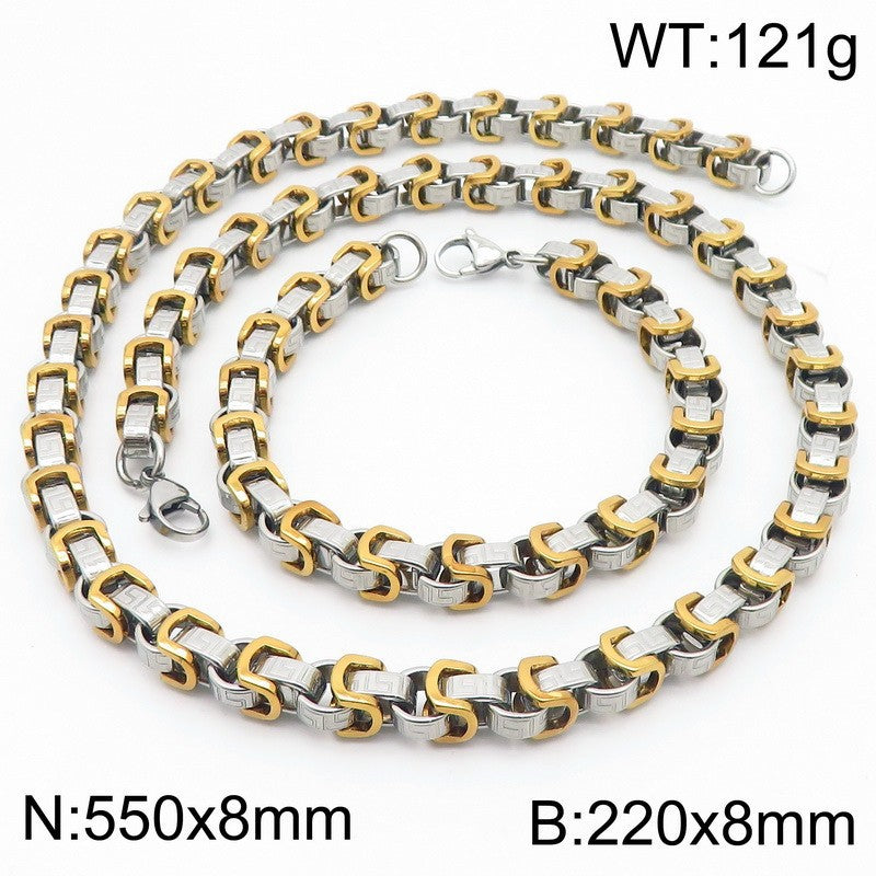 Hip-Hop Geometric 18K Gold Plated Stainless Steel Men's Jewelry Set