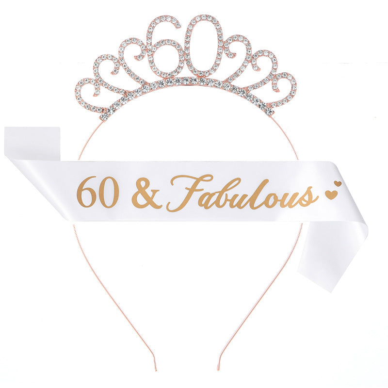 Fashion Rhinestone Number Crown Hairband and Sash Set for Birthday Party