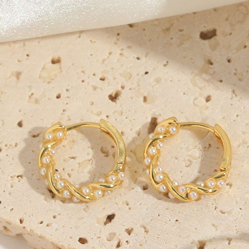 Elegant Minimalist 14K Gold Plated Baroque Hoop Earrings with Zircon Inlay