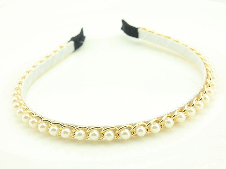 Bridal Pearl Hair Band - Korean Style Elegant Headband and Hairpin Set