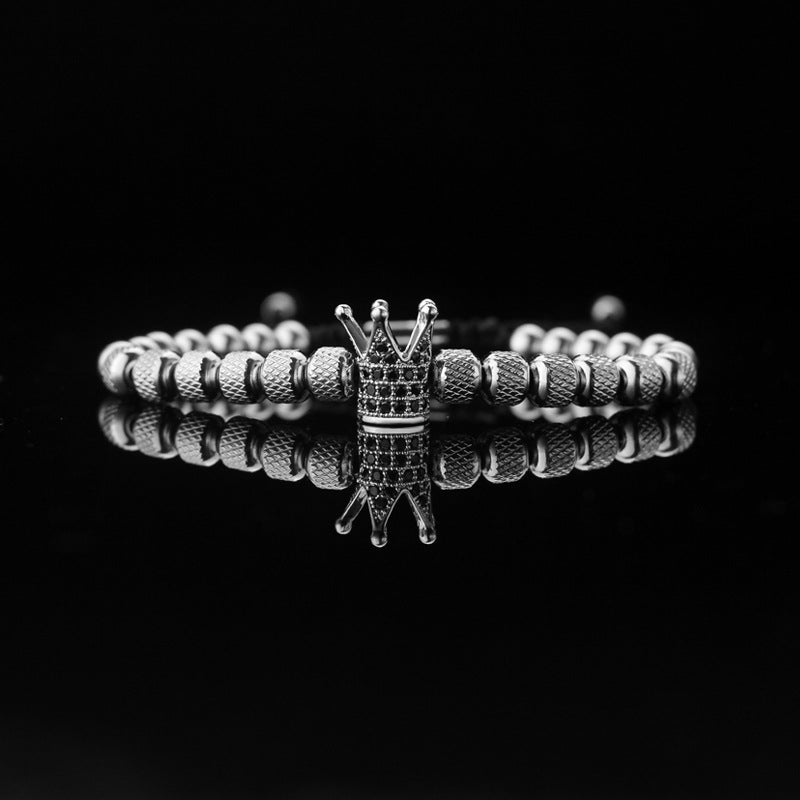 Retro Crown Titanium Steel Zircon Beaded Adjustable Bracelet