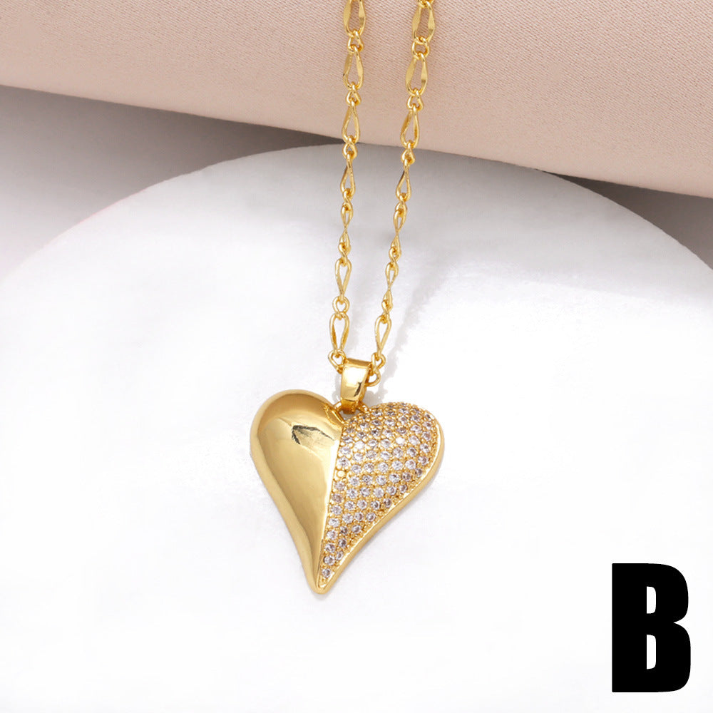 18K Gold Plated Heart Shape Zircon Pendant Necklace