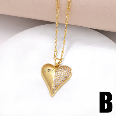 18K Gold Plated Heart Shape Zircon Pendant Necklace