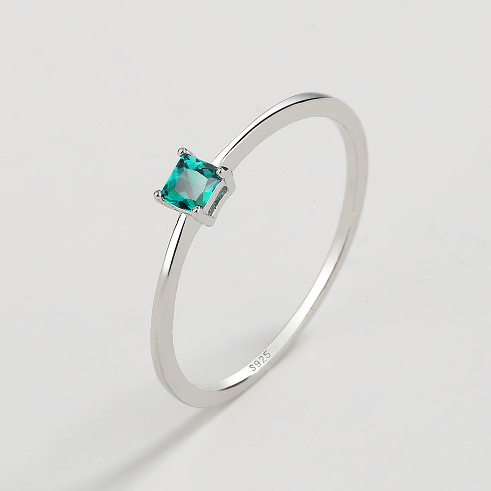 Simple Geometric Sterling Silver Square Paraiba Tourmaline-Inspired Ring