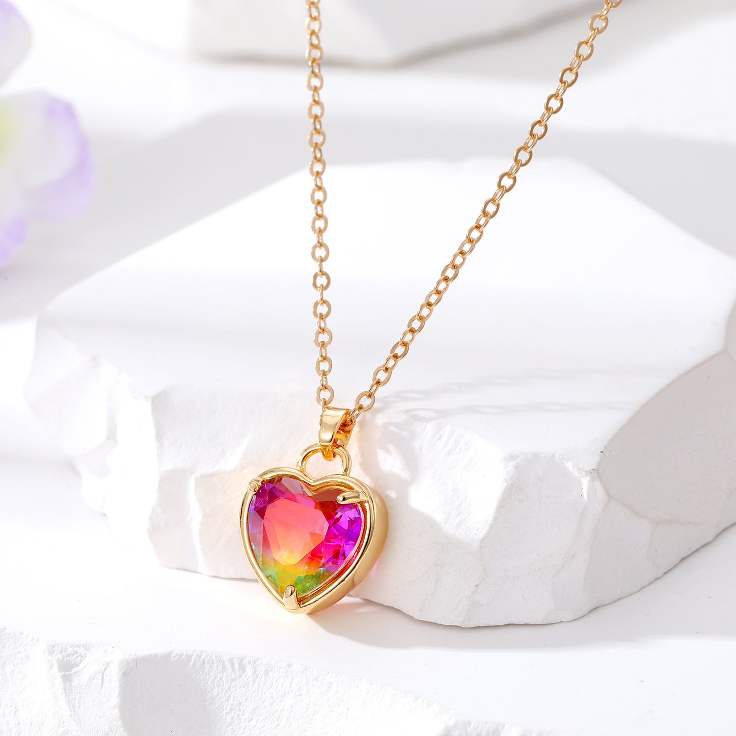 Heart Shape Crystal Pendant Necklace for Women - Colorful Alloy Design