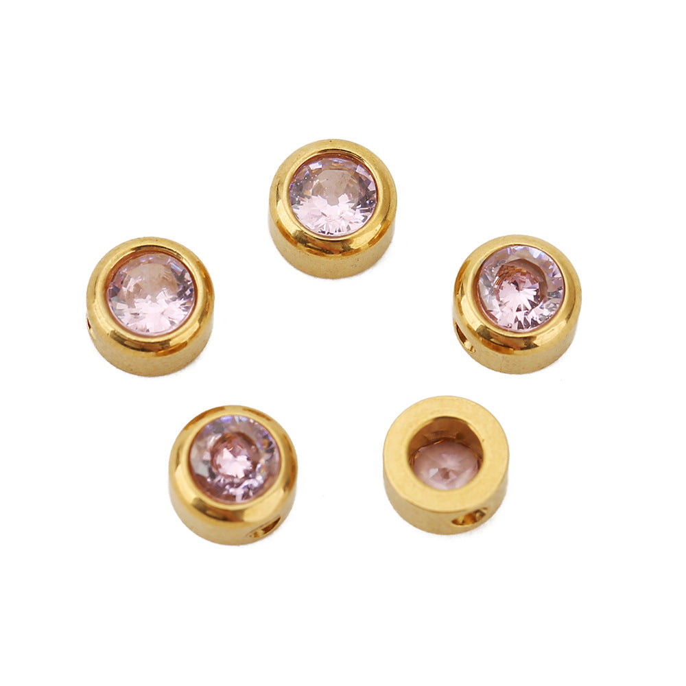 10 PCS 6mm Diameter 304 Stainless Steel Zircon Geometric Polished Beads