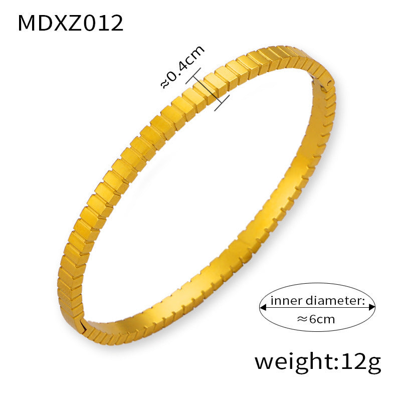 Elegant 18K Gold Plated Rhinestone Titanium Steel Bangle Bracelet