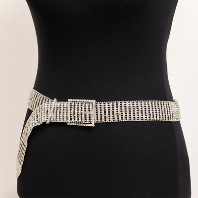 Elegant Women's Multi-Row Rhinestone Chain Belt