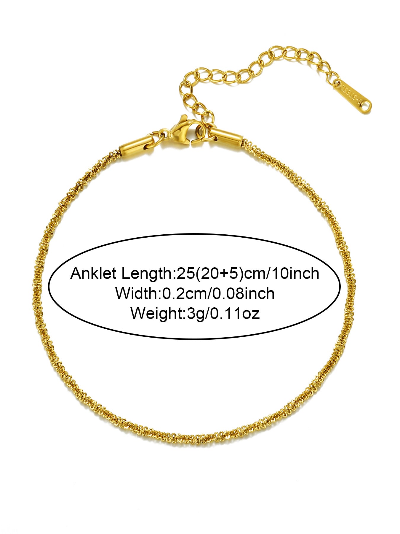 18K Gold Plated Stainless Steel Lingge Chain Anklet - Minimalist Blade Design