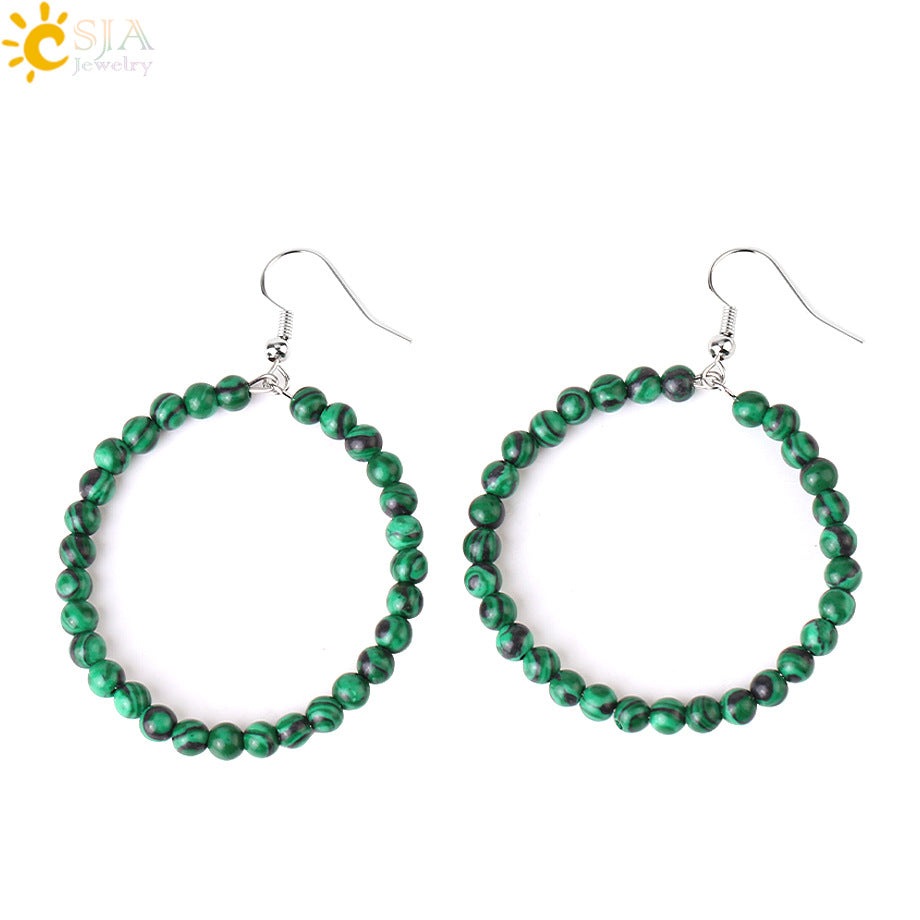 1 Pair Casual Vacation Round Beaded Plating Alloy Natural Stone Crystal Drop Earrings