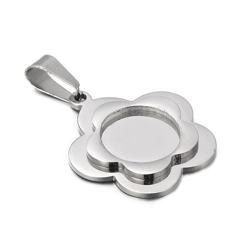 Stainless Steel Flower Pendant with Gemstone Plate Holder - Fashionable and Simple Jewelry Accessories