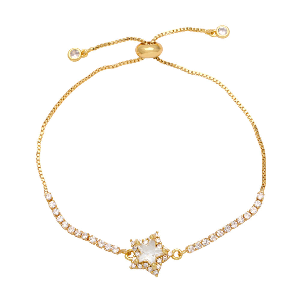 Modern Star Design 18k Gold Plated Zircon Adjustable Bracelet