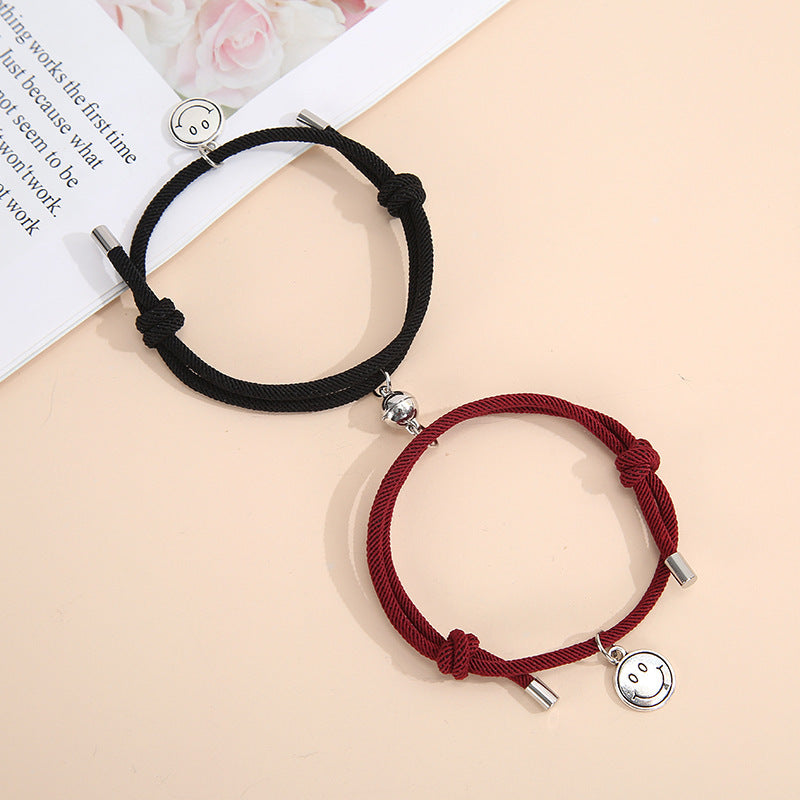 Magnet Attracts Smiley Face Couple Bracelet