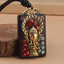 Ethnic Square Alloy Wood Pendant Necklace with Nepalese Thangka Design