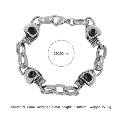 Streetwear Solid Color Stainless Steel Skull Punk Bracelet