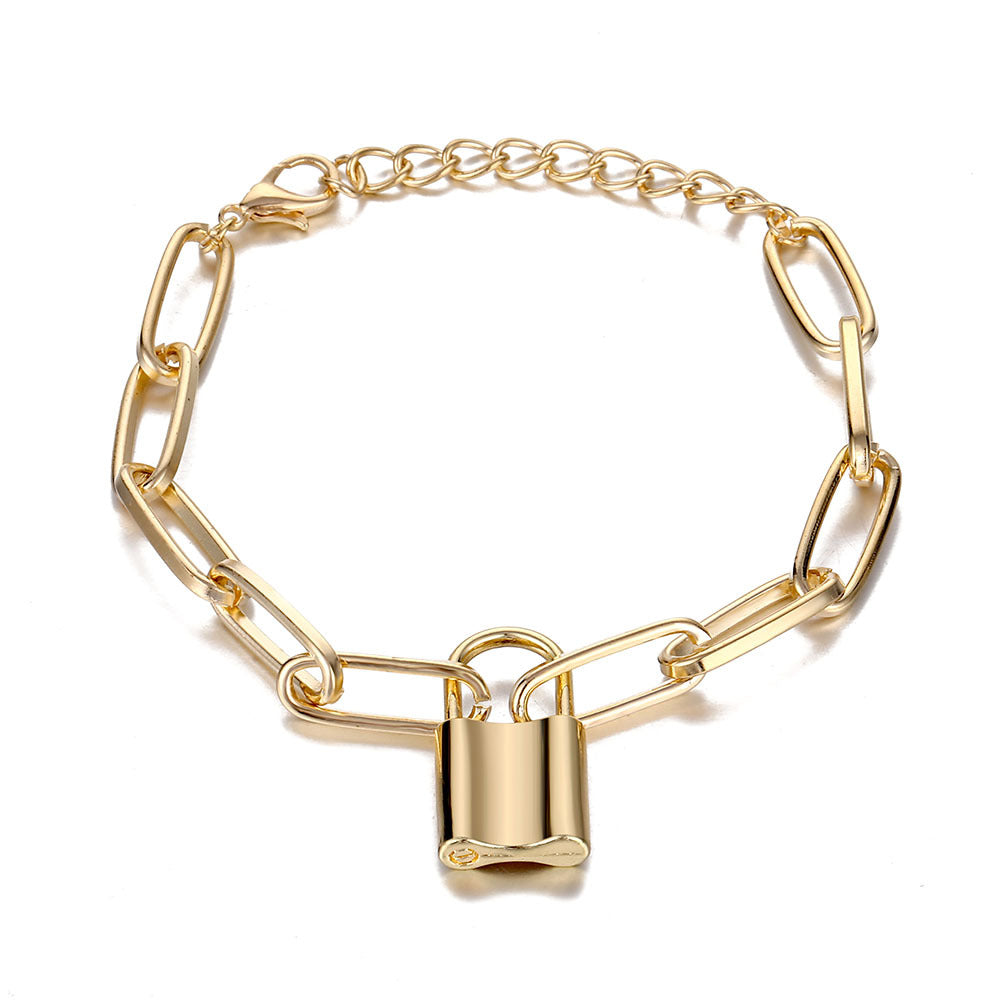 Geometric Alloy Plated Punk Metal Twist Chain Lock Bracelet