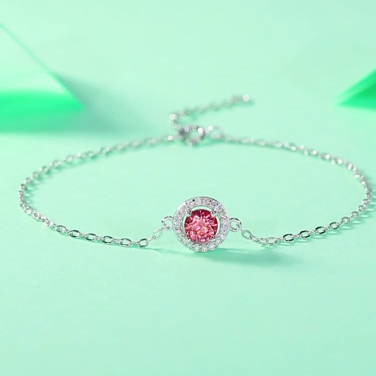 Sweet Geometric S925 Sterling Silver Pink Moissanite Bracelets for Women