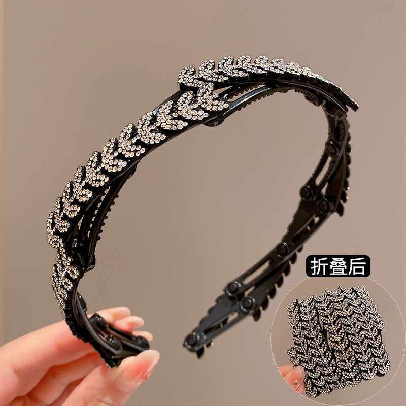 Women's Shiny Flower Acrylic Rhinestone Pearl Hair Band with Stretchable Teeth Headband