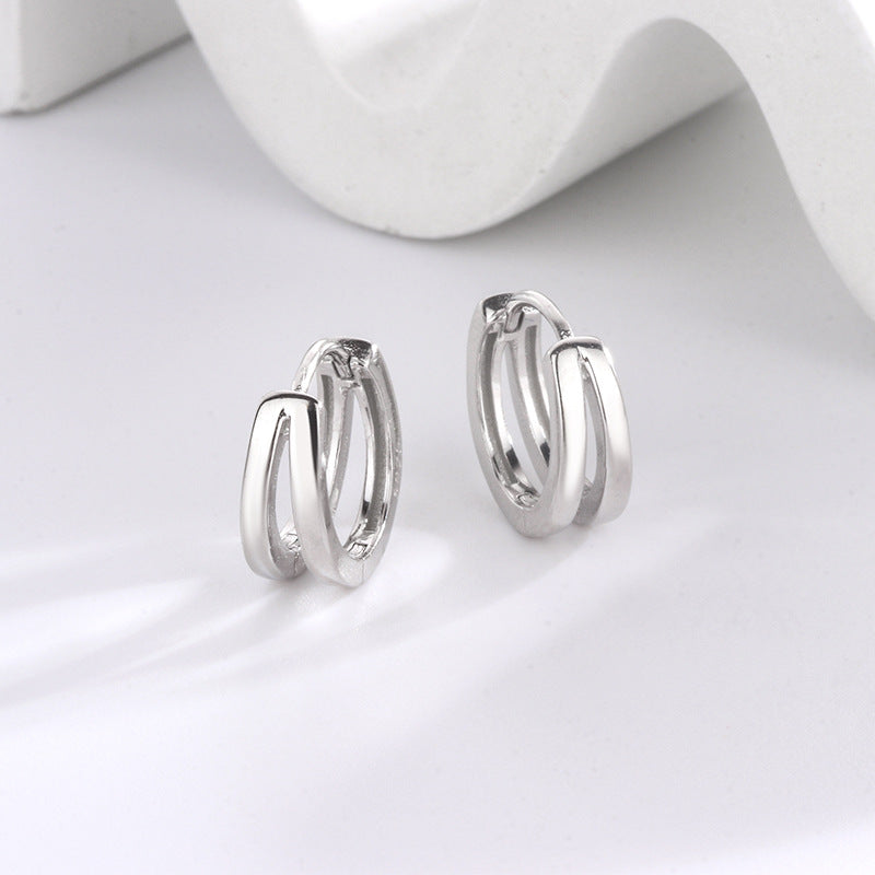 1 Pair Unisex Geometric Double Layer Sterling Silver Hoop Earrings