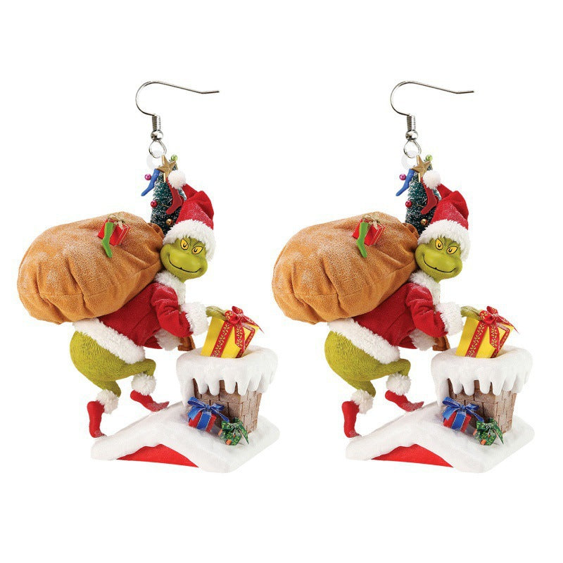 1 Pair Grinch Cartoon Character Acrylic Drop Earrings for Christmas Holiday