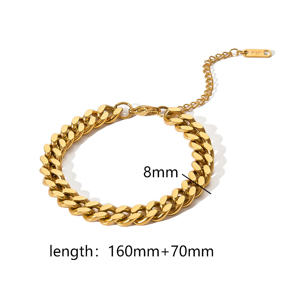 18K Gold Plated Geometric Stainless Steel Chain Bracelet for Women