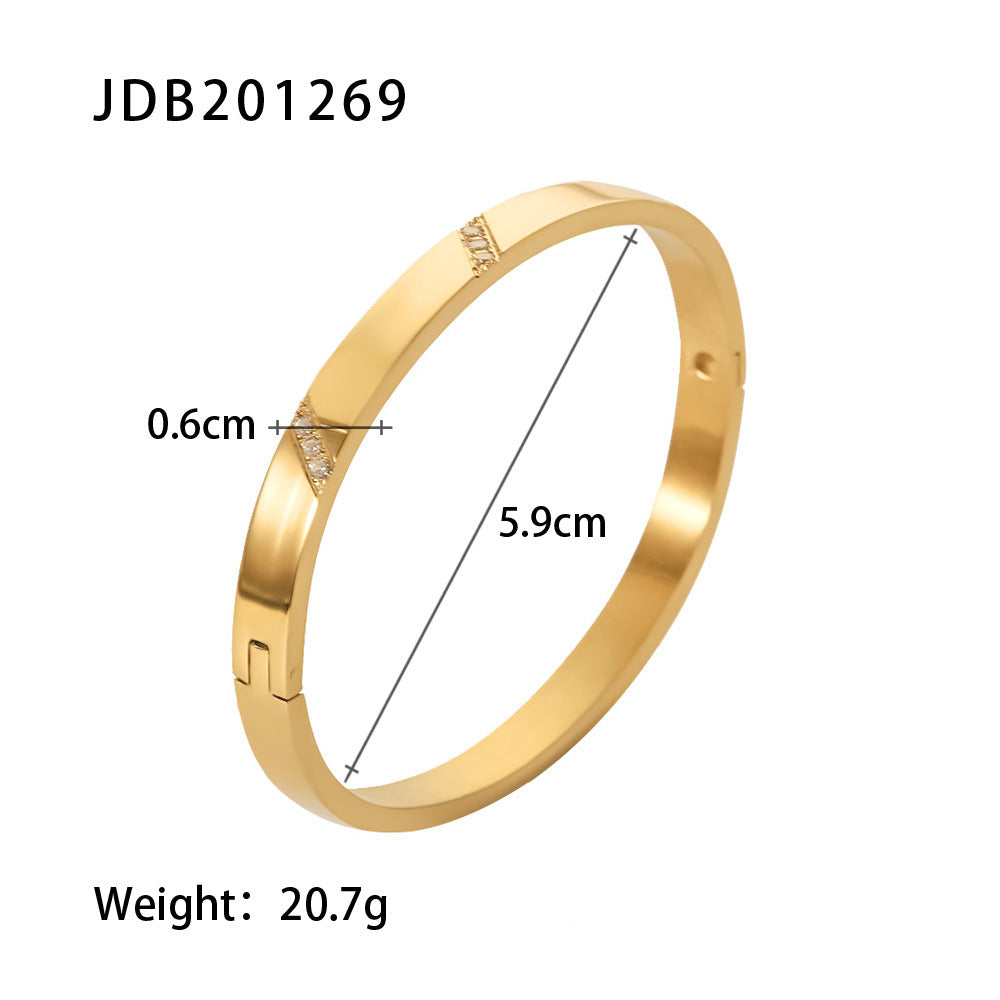 Minimalist Geometric Zircon Stainless Steel Bangle Bracelet